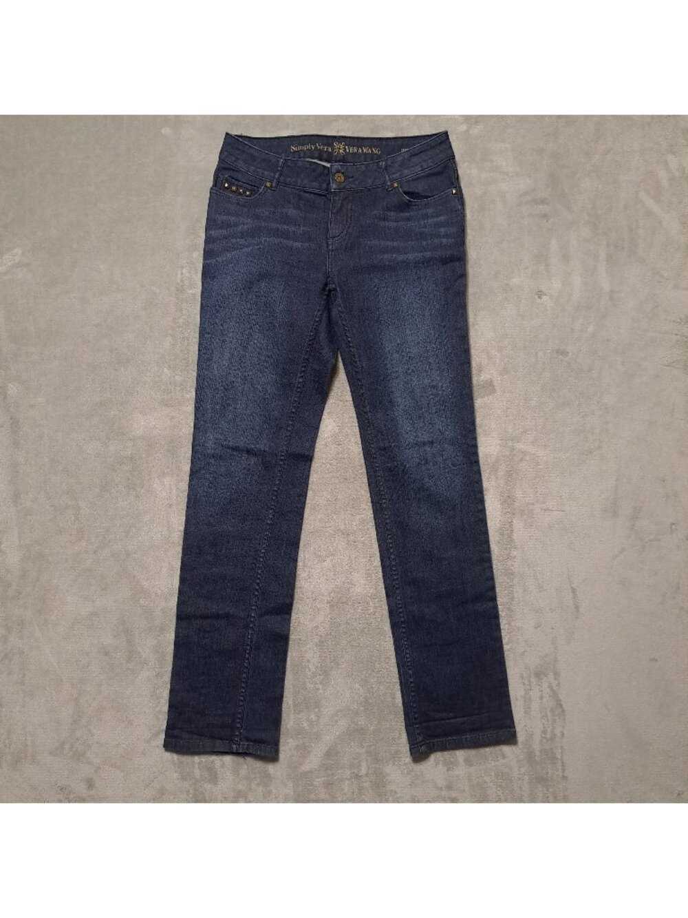 Simply Vera Vera Wang Size 4 Straight Leg Jeans Denim Stretch Blue Mid Rise Pant